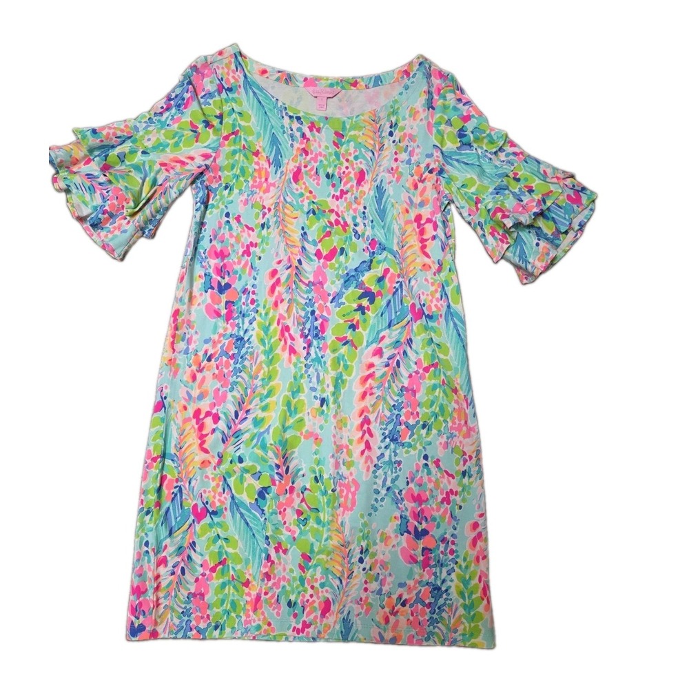 Lilly Pulitzer Sz S Catch The Wave Lula Ruffled Short Sleeves‎ Dress Stretch